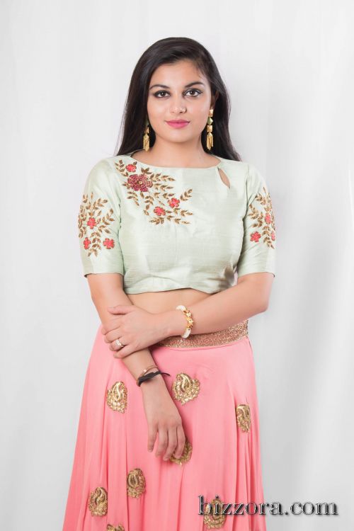 mint green and peach lehenga