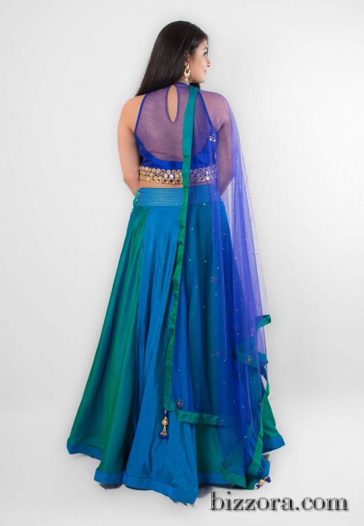 green and blue lehenga choli
