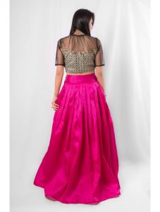 Black Crop Top & Hot Pink High-Waisted Skirt